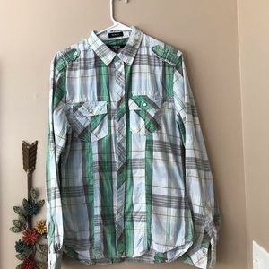Men’s Carbon Lightweight plaid shirt Sz Med Slim